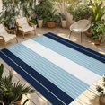thumbnail image 1 of Navy Blue Aqua Stripe Outdoor Rug 6x9 Ft - Reversible Patio Rug Outdoor Camping Rugs, Modern Art Horizontal Striped Washable Indoor Outdoor Area Rugs, Non-Slip Outdoor Carpet Runner for Deck/Porch, 1 of 8