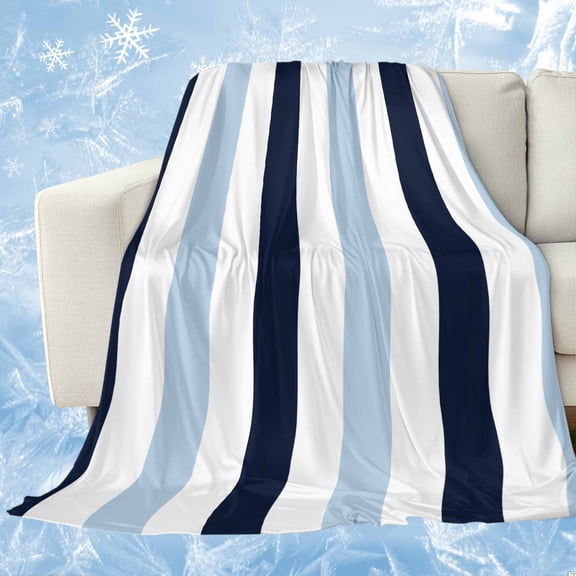 Navy Blue Aqua Striped Cooling Blanket, Lightweight Breathable Summer Throw Blanket with Double Sided Cold Effect, Farmhouse Stripe Art Picnic Beach Blankets Bed Sheet for Hot Sleepers 40"x60"