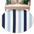 thumbnail image 1 of Navy Blue Aqua Striped Large Area Rugs for Bedroom Living Room, Soft Non Slip Carpet Bedside Rug, Farmhouse Stripe Art Round Floor Cover Kitchen Accent Rug 7' for Dining Room/Office, 1 of 9