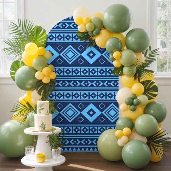 Navy Blue Arch Backdrop Cover, 4FT, Moroccan Geometric Striped Folk Modern Farm Cobalt Spandex Arch Covers Double-Sided Backdrop for Wedding Birthday Party Photo Background Decoration