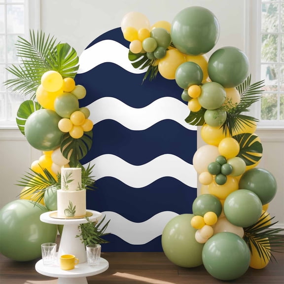 Navy Blue Arch Backdrop Cover, 4FT, Wavy Stripes Spandex Arch Covers Double-Sided Backdrop for Wedding Birthday Party Photo Background Decoration