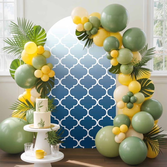 Navy Blue Arch Backdrop Cover, 5FT, Moroccan Trellis Abstract Gradient Geometric Spandex Arch Covers Double-Sided Backdrop for Wedding Birthday Party Photo Background Decoration