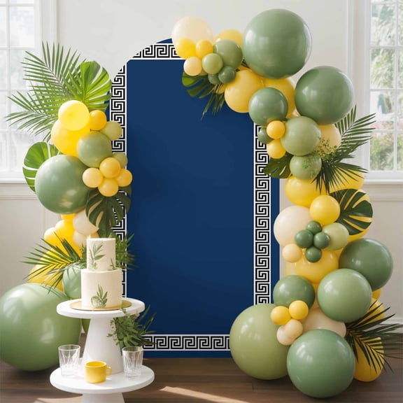 Navy Blue Arch Backdrop Cover, 7.2FT, Greek Chinese Style Border Geometric Spandex Arch Covers Double-Sided Backdrop for Wedding Birthday Party Photo Background Decoration
