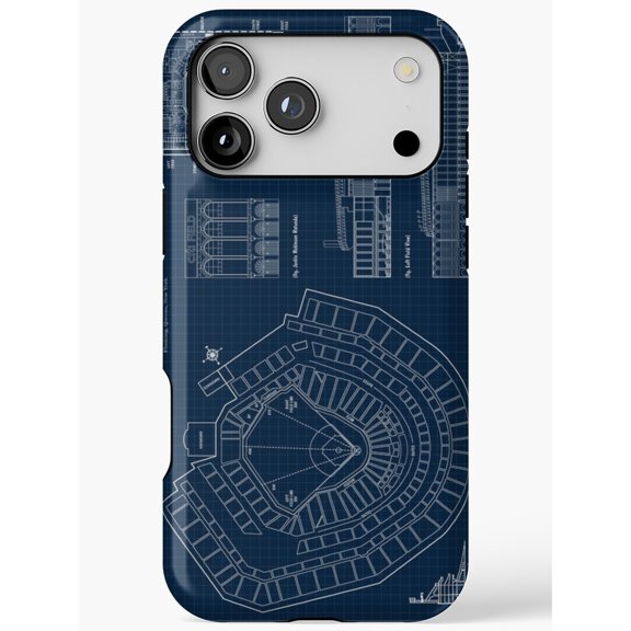 Navy Blue Architectural Blueprint Tough iPhone Case, Polycarbonate Shell with Shock-Absorbing TPU Liner