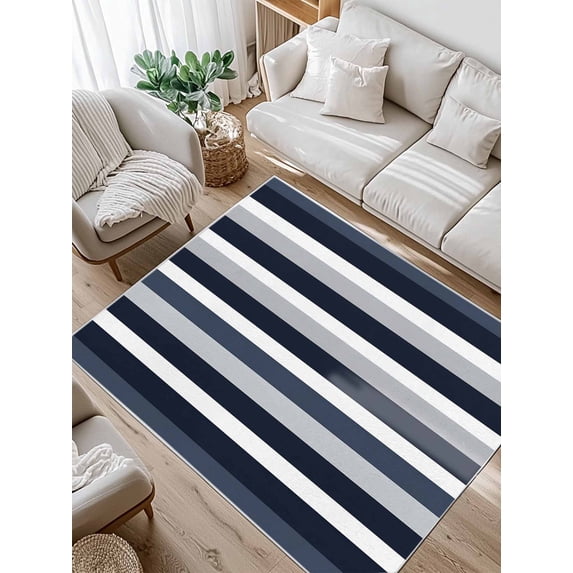 Navy Blue Area Rug for Bedroom 2.7x5 Ft Grey Black Stripe Abstract Geometric Striped Super Soft fuzzy Throw Rug Non-Slip Fluffy Plush Indoor Floor Carpet for Living Room Nursery Home Decor