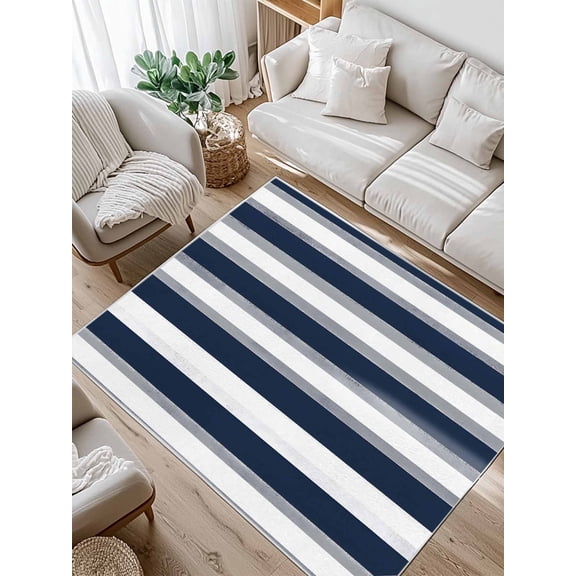 Navy Blue Area Rug for Bedroom 3x5 Ft and Grey Stripe Abstract Geometric Striped Super Soft fuzzy Throw Rug Non-Slip Fluffy Plush Indoor Floor Carpet for Living Room Nursery Home Decor