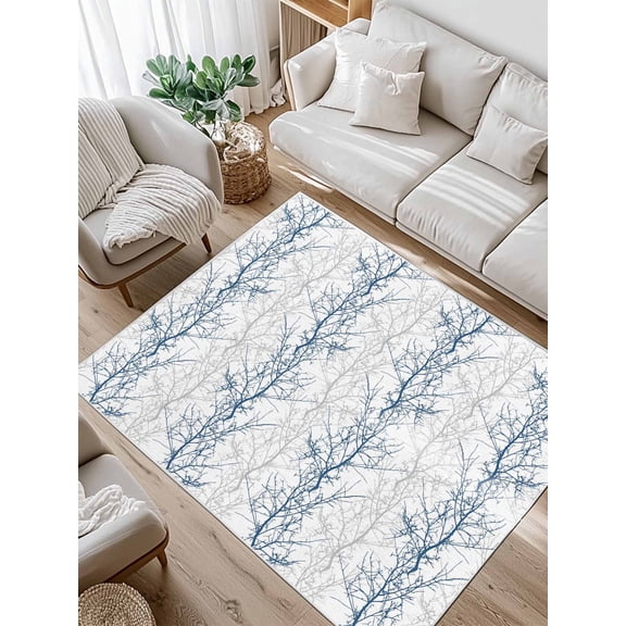 Navy Blue Area Rug for Bedroom 3x5 Ft Grey Tree Branch Super Soft fuzzy Throw Rug Non-Slip Fluffy Plush Indoor Floor Carpet for Living Room Nursery Home Decor