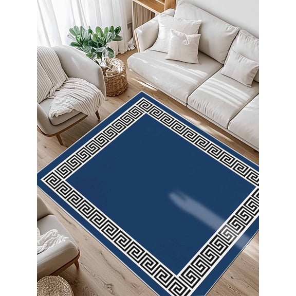 Navy Blue Area Rug for Bedroom 4x6 Ft Greek Chinese Style Border Geometric Super Soft fuzzy Throw Rug Non-Slip Fluffy Plush Indoor Floor Carpet for Living Room Nursery Home Decor