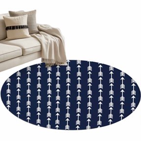 Navy Blue Arrows Round Rug 3ft Washable Circle Entryway Rugs Non Slip Modern Abstract Art Ethnic Tribal Area Rug Indoor Floor Carpet for Bedroom Kitchen Living Room Home Office Dining Room Nursery