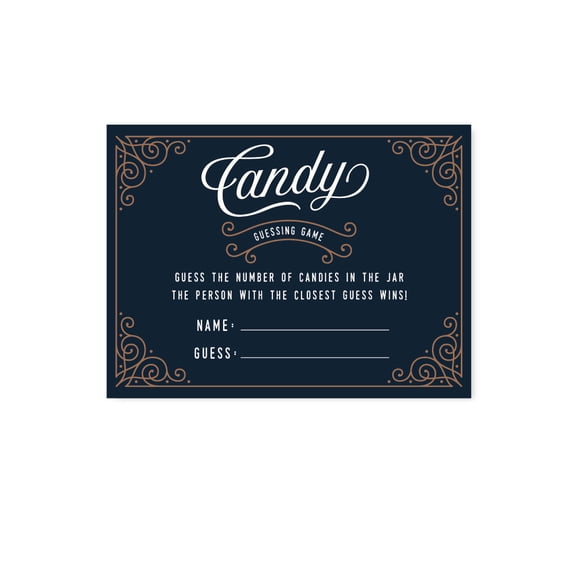 Navy Blue Art Deco Vintage Party Baby Shower,  Candy Guessing Game Cards, 30-Pack, Games