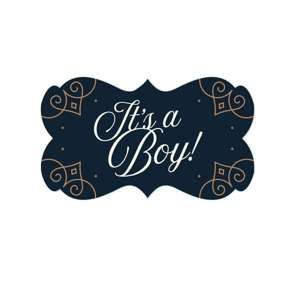 Navy Blue Art Deco Vintage Party Baby Shower, Fancy Frame Label Stickers, It's a Girl! 36-Pack