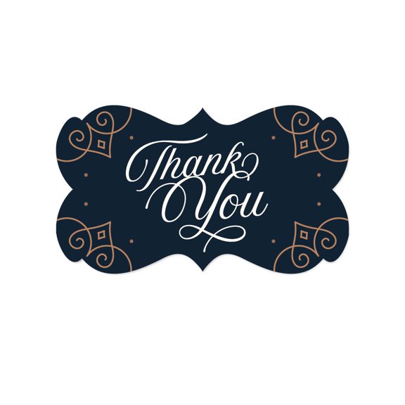 Navy Blue Art Deco Vintage Party Baby Shower, Fancy Frame Label Stickers, Thank You 36-Pack