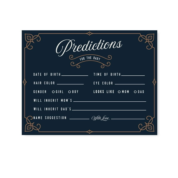 Navy Blue Art Deco Vintage Party Baby Shower,  Predictions for Baby Cards, 20-Pack, Games
