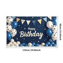 Navy Blue Backdrop with Golden Stars and Balloons Happy Birthday Banner Party Supplies Photography Props Birthday Decoration Photo Booth Background Decor