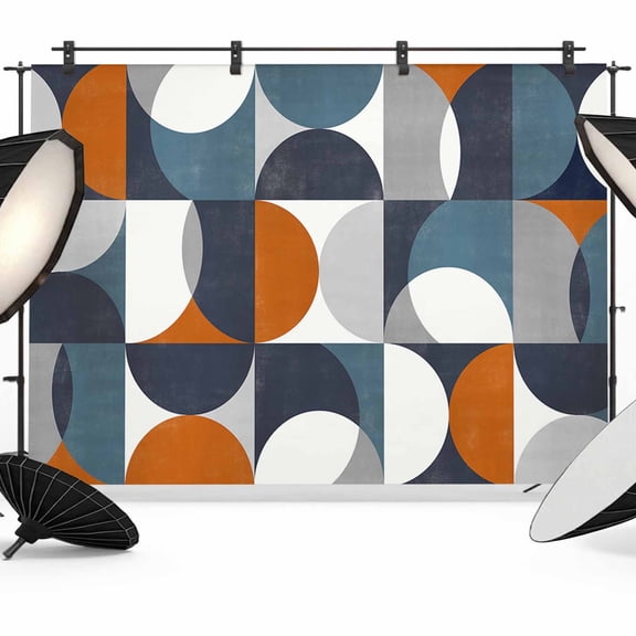 Navy Blue Backdrop for Photography,Fabric Photo Background Backdrop,Middle Century Modern Geometric Abstract Art Photo Booth Background for Portrait Photoshoot Video Wedding Decoration Banner 10x8ft