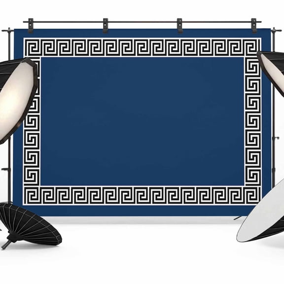 Navy Blue Backdrop for Photography, Greek Chinese Style Border Geometric Photo Backdrop Portrait Background Party Banner Photo Backgrounds for Studio Booth Props, 7x5ft