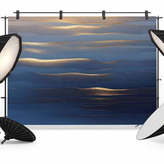 Navy Blue Backdrop for Photoshoot, Photography Photo Studio Background Wall Backdrop, Luxury Golden Modern Abstract Art Back Drop Banner Panel for Portraits Wedding Party Live Streaming Decor 12x8Ft