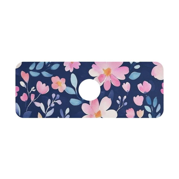Navy Blue Background with Pink Flowers Kitchen Sink Splash Guard, Silicone Sink Faucet Mat Dry Out the Kitchen Bathroom