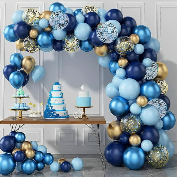Navy Blue Balloon Arch Kit 161pcs Navy Blue And Gold Balloon Garland Kit with Baby Blue Navy Blue Gold Balloons Confetti Balloon for Boy Men Birthday Party Graduation Wedding Baby Showers Decoration
