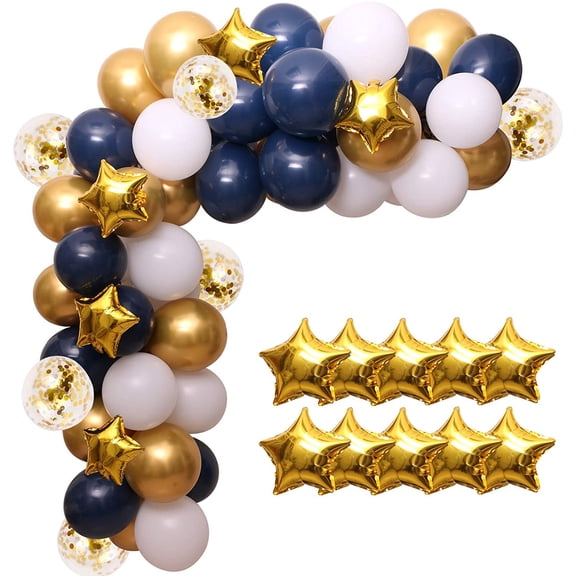 Navy Blue Balloon Garland Kit - 102pcs Blue and White Balloons with Gold and Star Foil Balloons - Party Decoration Arch for Graduation 2026 Birthday Baby Shower
