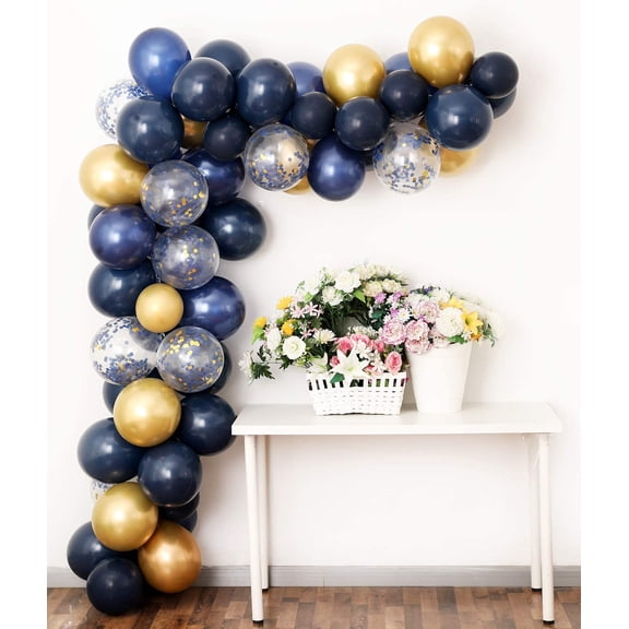 Navy Blue Balloon Wreath Set, Balloon Wreath, Including Navy Blue Chrome Gold And Colorful Confetti Balloon Decorations