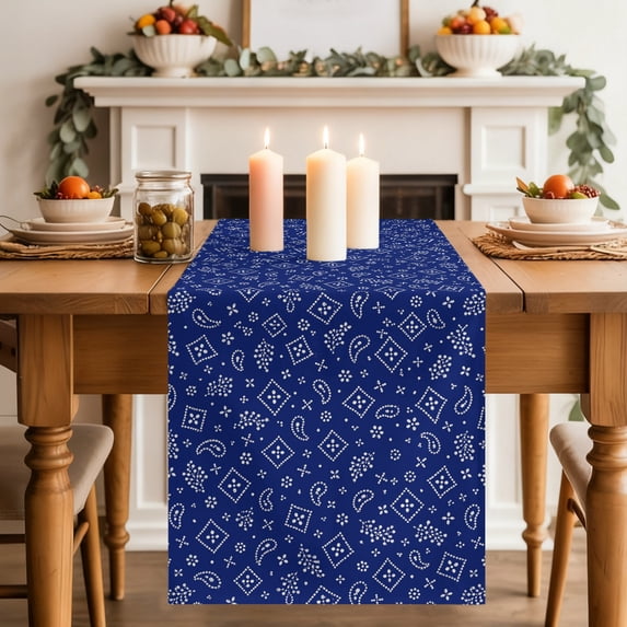Navy Blue Bandana Dining Table Runner, Rustic Southwestern Minimalist Farmhouse Flower Washable Table Runners Kitchen Coffee Table Center Decor for Home Party Holiday Wedding 13 x 70 Inches