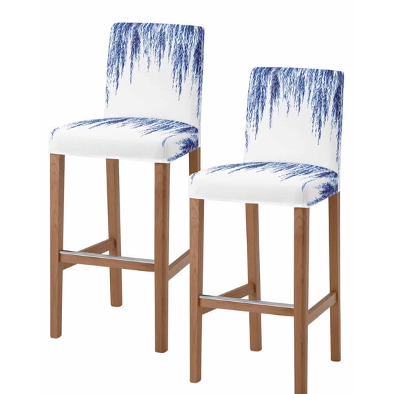 Navy Blue Bar Stool Covers Set of 2, Summer Botanical Leaves Watercolor Stretch Washable Bar Chair Covers with Backs, Removable Pub Counter Height Chair Cover for Kitchen Dining Room Cafe