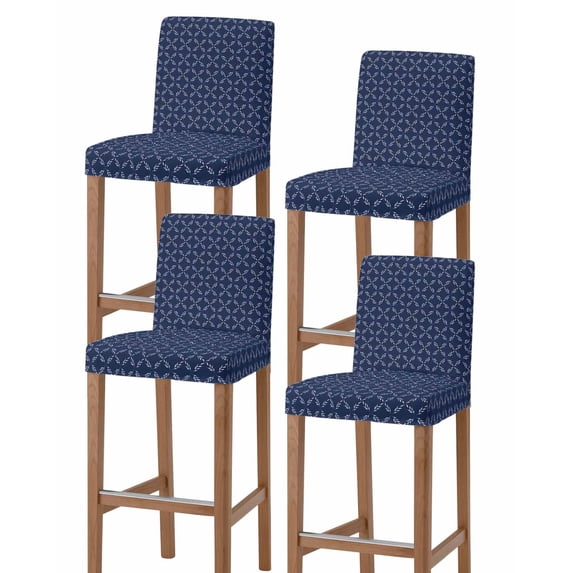 Navy Blue Bar Stool Covers Set of 4, Geometric Leaf Diamond Plaid Abstract Check Stretch Washable Bar Chair Covers with Backs, Removable Pub Counter Height Chair Cover for Kitchen Dining Room Cafe
