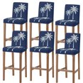 thumbnail image 1 of Navy Blue Bar Stool Covers - Stretch Dining Chair Covers Set of 6, Summer Beach Botanical Coconut Palm Tree Bar Chair Cover Removable Counter Stool Pub Chairs Slipcovers Protectors for Kitchen/Cafe, 1 of 9