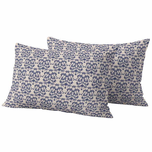 Navy Blue Baroque Outdoor Waterproof Pillow Covers, Vintage Abstract Art Pattern Decorative Rectangle Throw Pillowcase Sofa Cushion Sham for Patio/Couch/Chair, 20"x12" 2 Pack