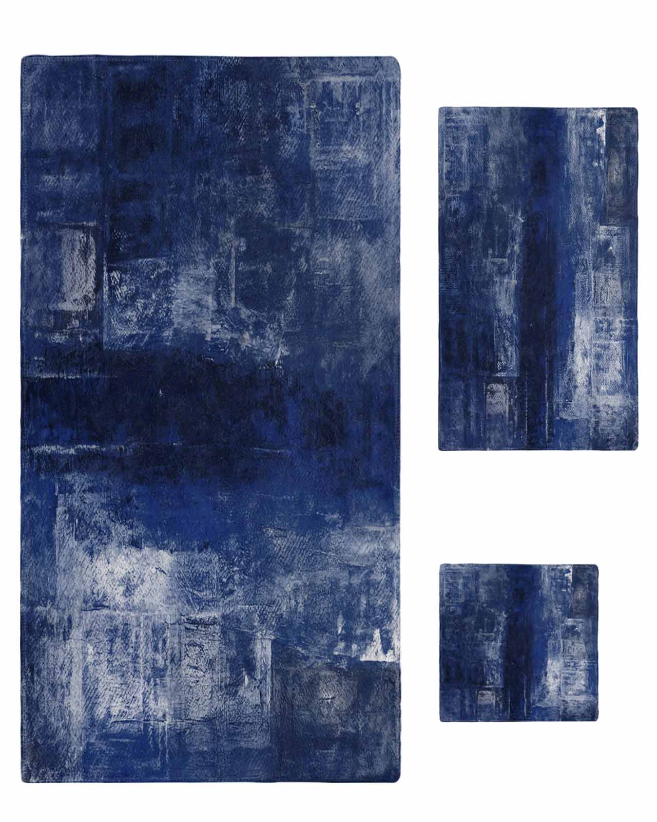 Navy Blue Bath Towels for Bathroom Set,Luxury Microfiber Towels Gifts for Women,Beach Kitchen Hand Hair Face Towel and Dish Washcloth,Retro Oil Painting Modern Abstract Art Aesthetics Towels+Set