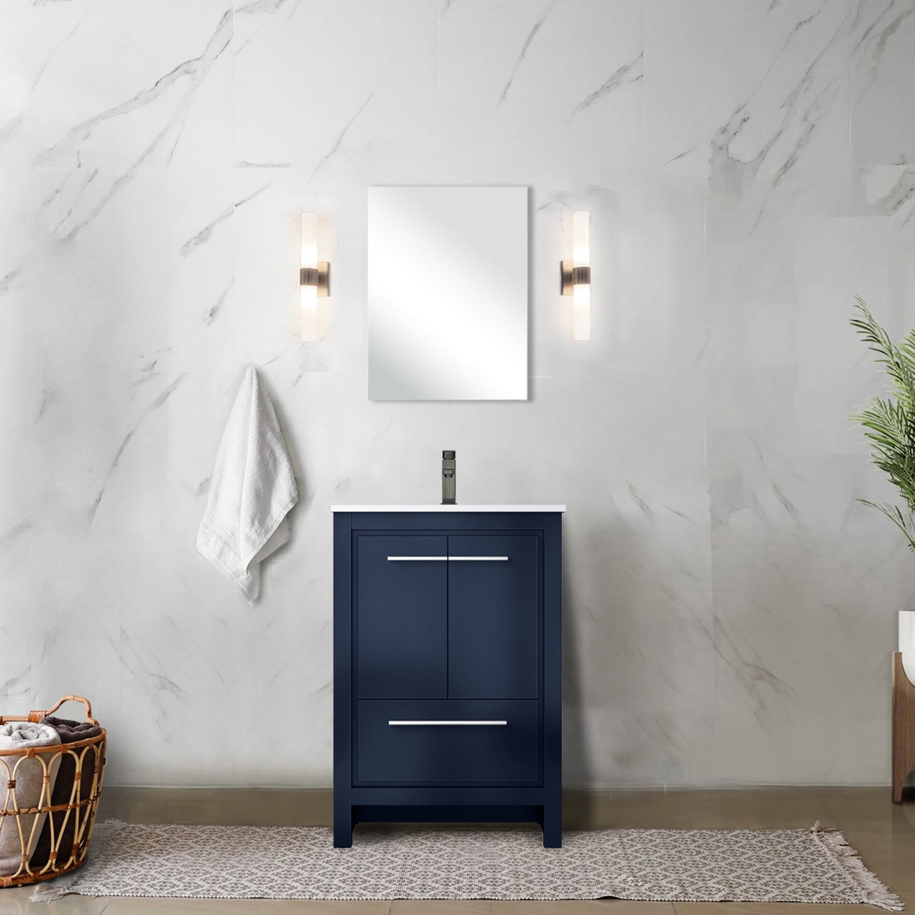Navy Blue Bath Vanity 24 In. X 20 With Marble Top And Metal Faucet ...