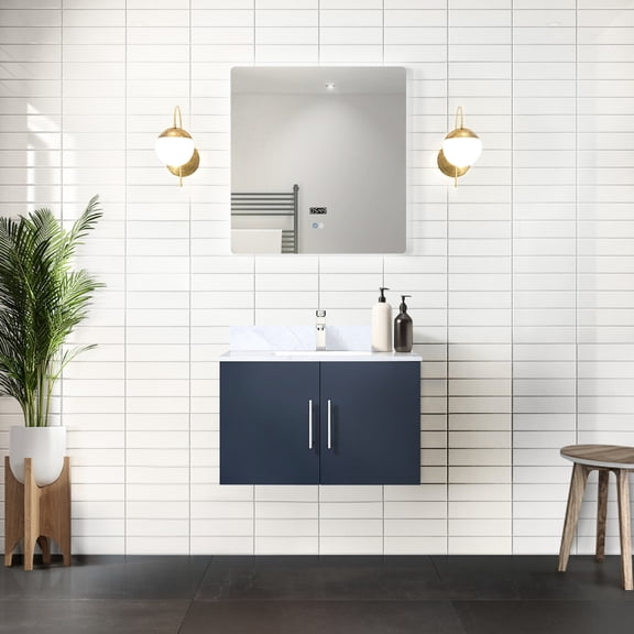 Navy Blue Bath Vanity 30" W X 22" D With Marble Top & Faucet - Soft Close, Abundant Storage Space, Scratch And Stain Countertop Bathroom Spacious Compartment, To Stains