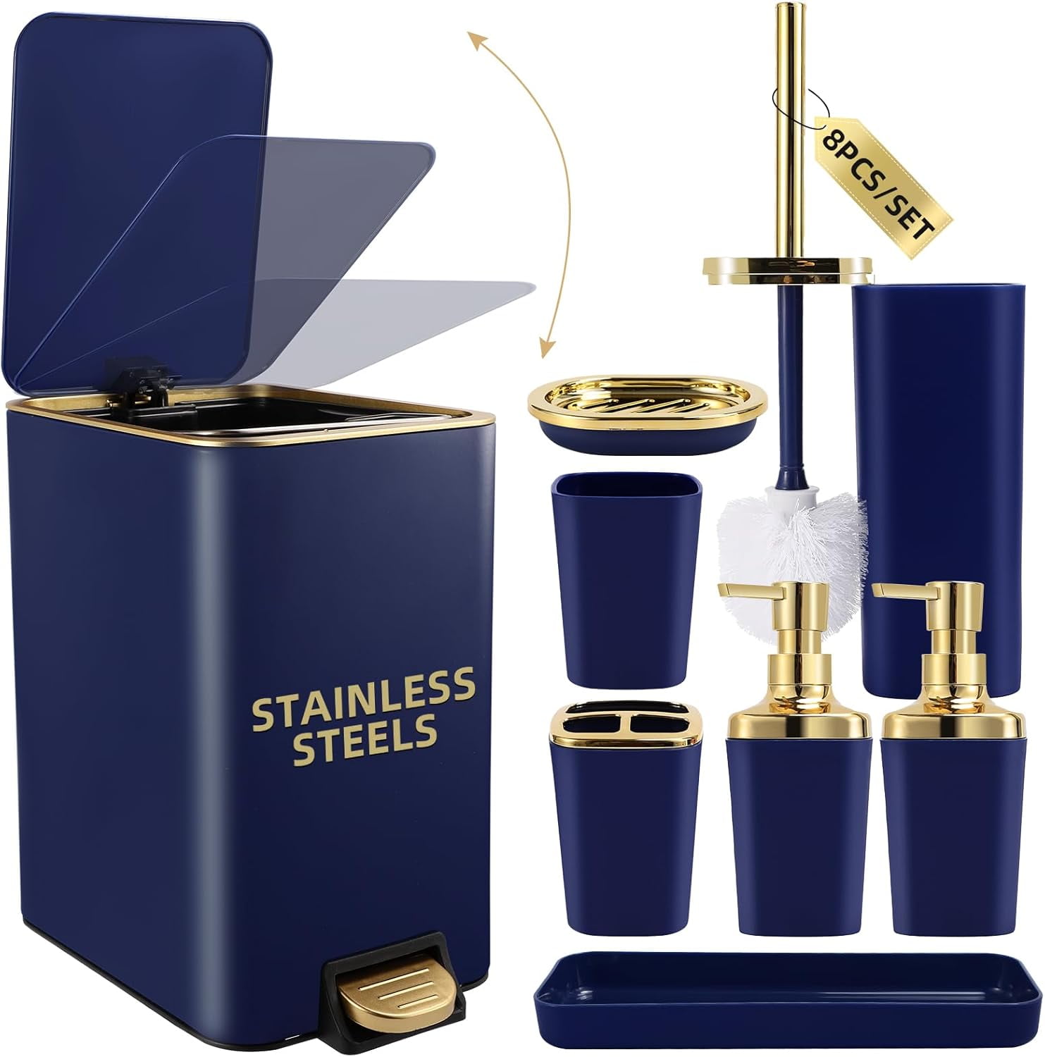 Navy Blue Bathroom Accessories Set 8 Piece Navy Blue and Gold Bathroom ...