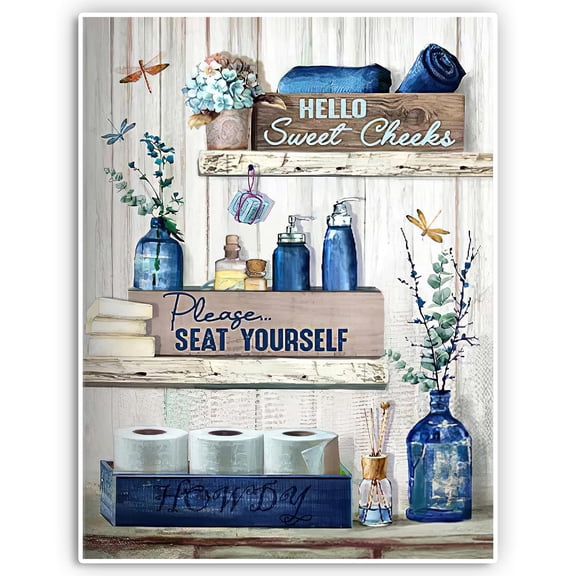 Navy Blue Bathroom No Frame Poster Vintage Blue Bathroom Unframed Canvas Wall Decor Rustic Please Seat Yourself Sign Painting Print Wall Art