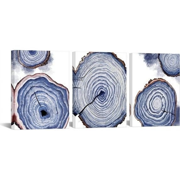 Navy Blue Bathroom Pictures Wall Decor Canvas Abstract Oak Wood Tree Rings Painting Prints Zen Artwork for Modern Home Living Room Bedroom Bathroom (Small)