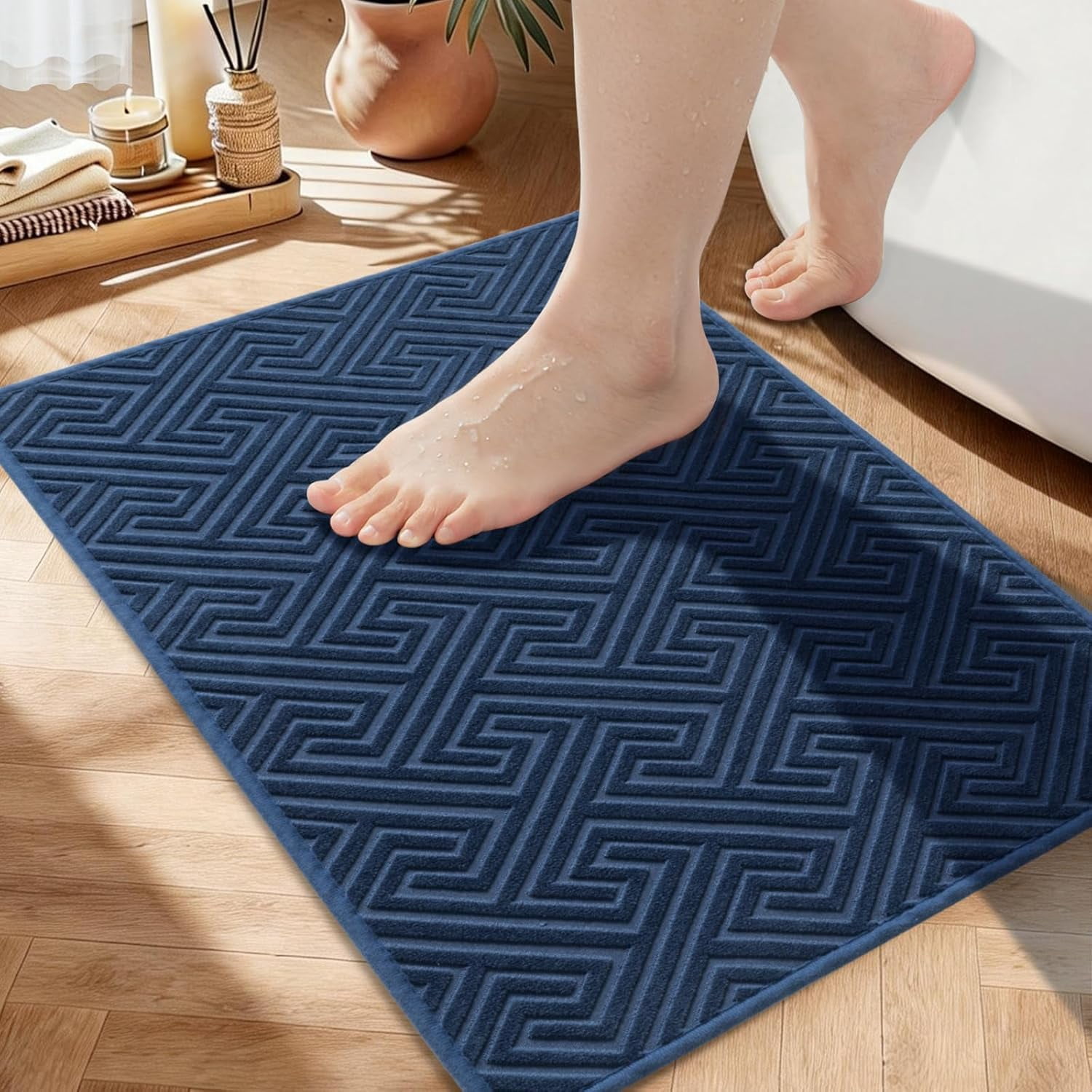 Navy Blue Bathroom Rugs 17"x24", Quick Dry Non Slip Bath Rug, Absorbent ...