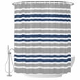 thumbnail image 1 of Navy Blue Bathroom Shower Curtains with Hooks, and Gray Stripe Abstract Minimalist Modern Art Waterproof Fabric Washable Shower Curtain for Home Hotel Bathtub Decor 72x84 Inch, 1 of 9