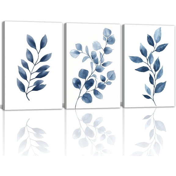 Navy Blue Bathroom Wall Art Singg Plant Canvas Prints Minimalist Botanical Picture Paintings Watercolor Artwork for Living Room Bedroom Kitchen Wall Decor