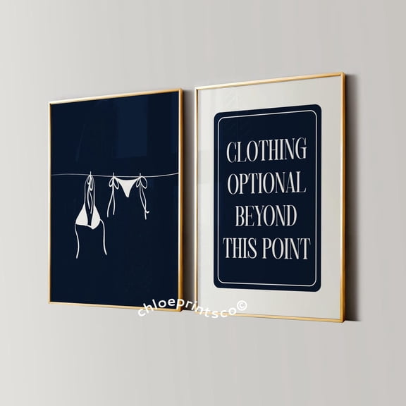 Navy Blue Beach House Decor Bathroom Wall Art Set 2 Stretched Canvas 16x24