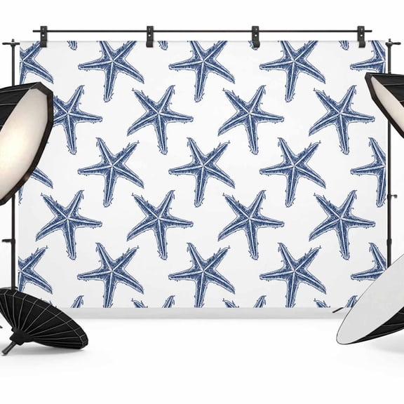 Navy Blue Beach Starfish Backdrop for Photoshoot,Photography Photo Studio Background Wall Backdrop,Summer Ocean Nautical Coastal Back Drop Banner Panel for Portraits Wedding Live Streaming 7x5Ft