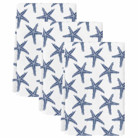 Navy Blue Beach Starfish Kitchen Towels Set of 3, Absorbent Microfiber Dish Tea Towels with Hanging Loop, Summer Ocean Nautical Coastal Resuable Hand Towel for Home Kitchen Cooking Cleaning 18"x28"