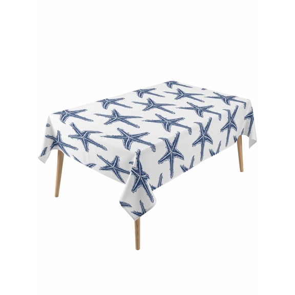 Navy Blue Beach Starfish Rectangle Tablecloth, Summer Ocean Nautical Coastal Waterproof & StainResistant Tablecloth, Washable Oil-proof Table Cover for Dining/Party/Wedding/Camping/Buffet 60x120 In