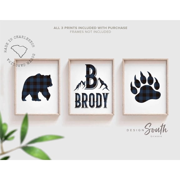 Navy Blue Bear Nursery Art Prints Woodland Theme Home Decor Office Wall Art Living Room Decor, Paper Poster Only Set 3 Set 3