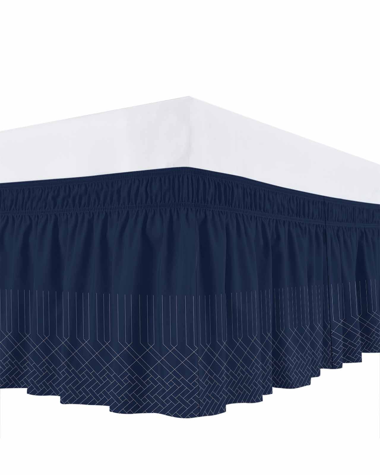 Navy Blue Bed Skirt California King Size 18" Drop Minimalism Geometric Texture Modern Art Ruffled Wrap Around Bed Skirts Adjustable Elastic Bedskirt Dust Ruffle for California King Size Bed