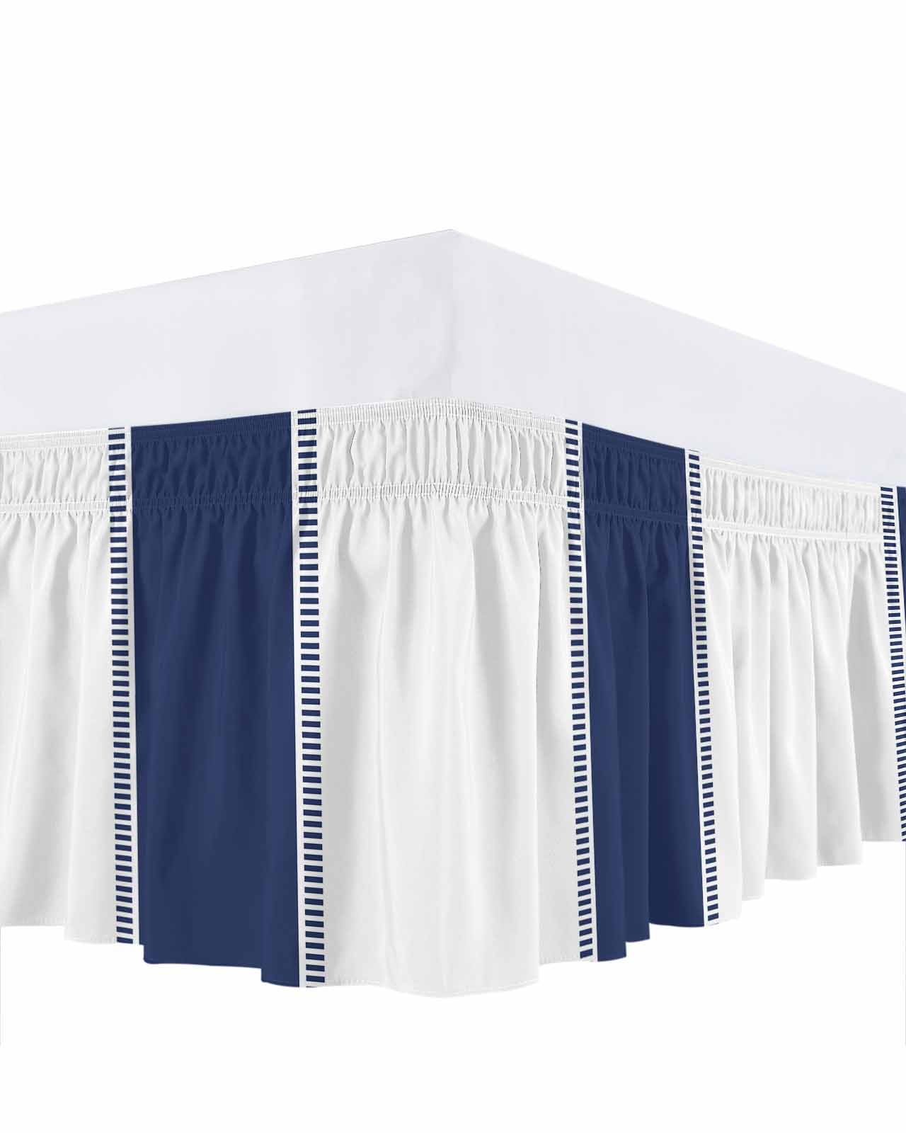 Navy Blue Bed Skirt King Size 16&nbsp;Inch Drop, Stripes Solid Color Wrap Around Dust Ruffle Bedskirts, Wrinkle & Fade Resistant Easy Fit Bedskirt with Adjustable Elastic