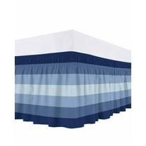 Navy Blue Bed Skirt King Size 18" Drop Ombre Stripe Ruffled Wrap Around Bed Skirts Adjustable Elastic Bedskirt Dust Ruffle for King Size Bed
