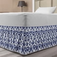 thumbnail image 1 of Navy Blue Bed Skirt, Traditional Ikat Pattern Retro Style Composition Damask Inspired, Elastic Bedskirt Dust Ruffle Wrap Around for Bedding Decor, 4 Sizes, Blue White, by Ambesonne, 1 of 2