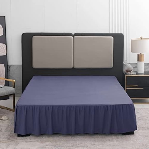 Navy Blue Bed Skirt Twin Size Ruffled Bed Skirt with Split Corners, 12 Inch Drop Dust Ruffle Bed Skirts with Platform, Navy Blue