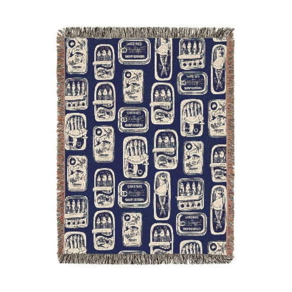 Navy Blue Beer Glass Pattern Woven Blanket, 100% Cotton, Bar-Inspired Decor for Couch and Home